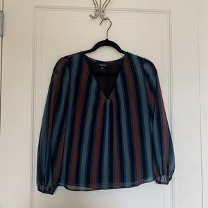 Madewell Stripe Sheer Sleeve Top in Academy Stripe